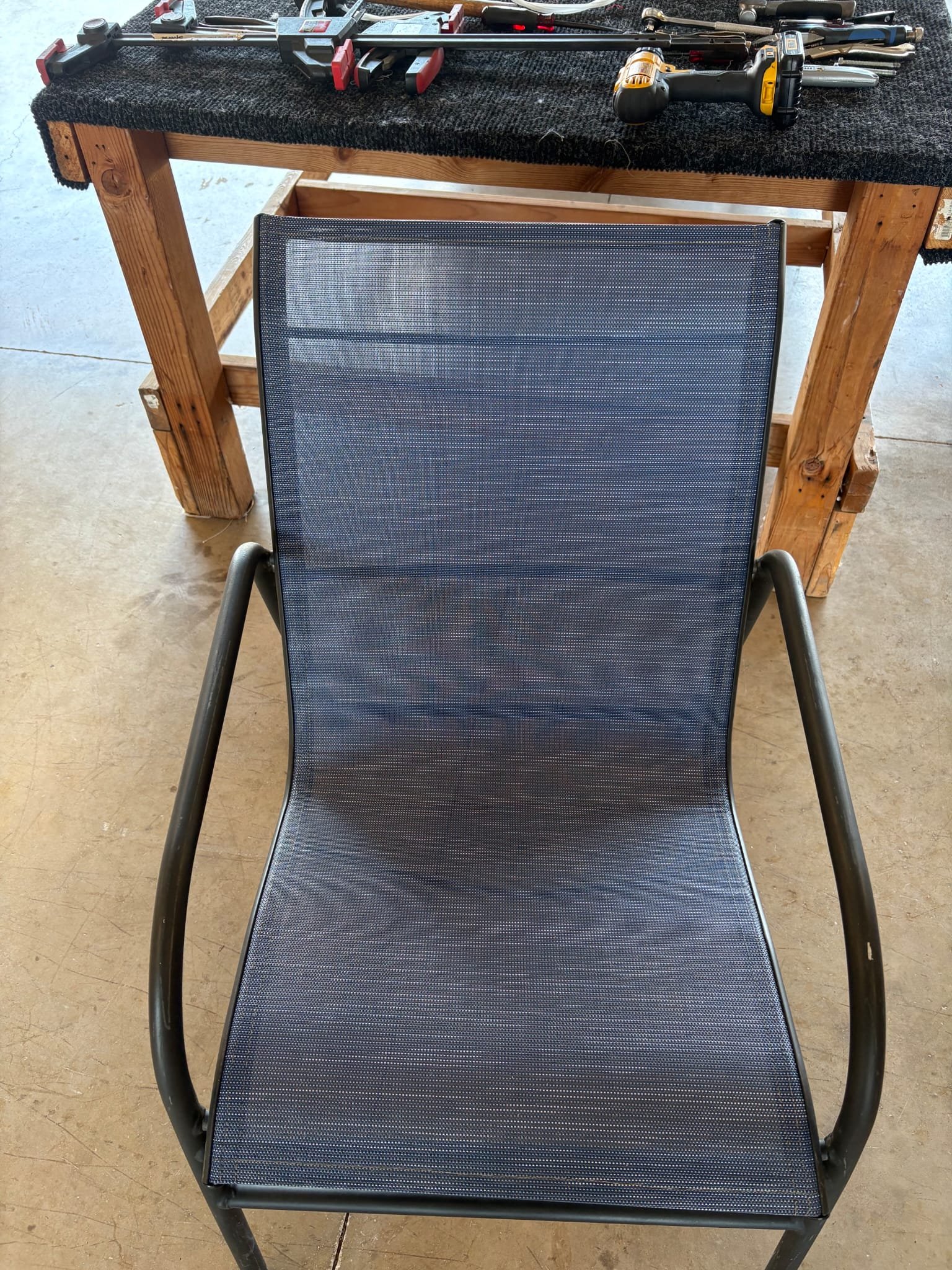 WhatsApp Image 2026-08-20 at 14.40.13 (2) Restored navy outdoor sling chair front view